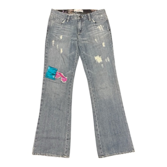 Y2K Old Navy Bootcut Jeans Denim Distressed Patchwork Ultra Low Rise Vintage - Picture 1 of 9